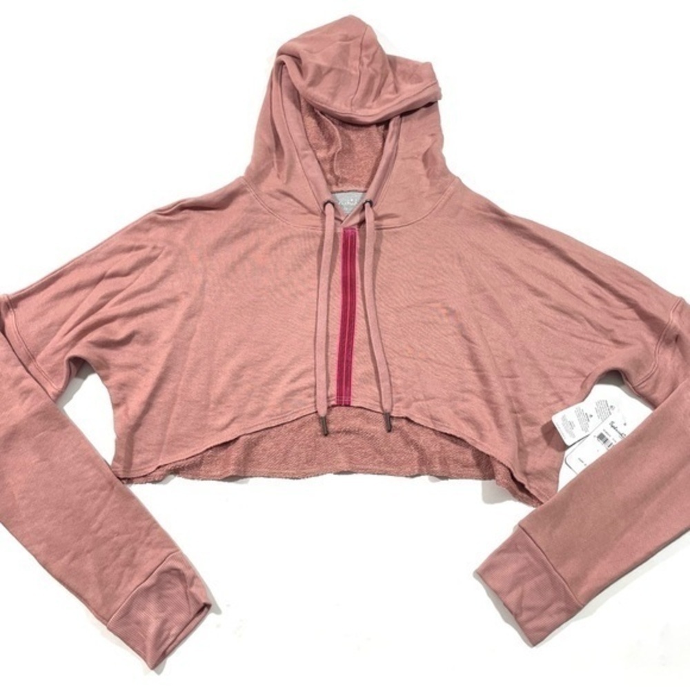 New Splendid Crop Drawstring Hoodie Pink Size Large